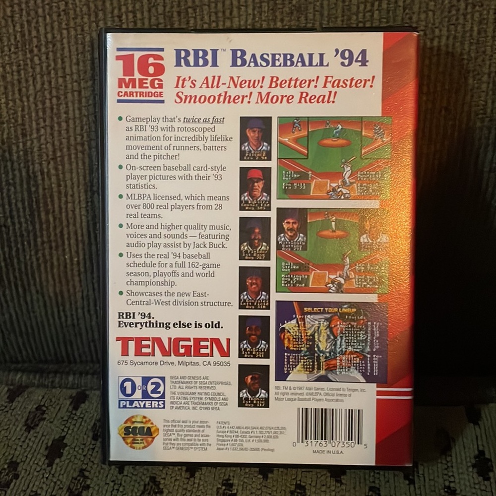 Sega Genesis RBI 94 baseball Game - Picture 2 of 3